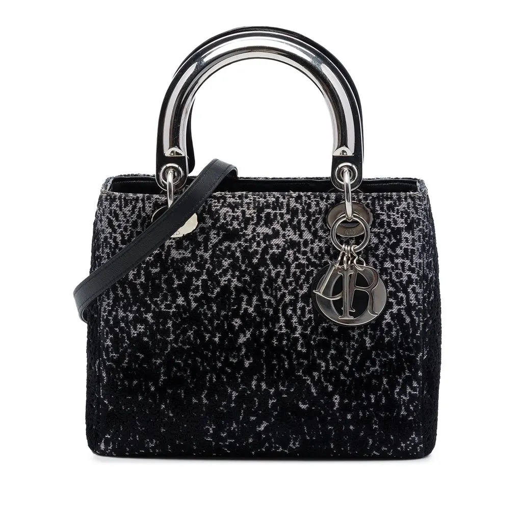 Dior Medium Fabric Lame Lady Dior Black Very good - Front View