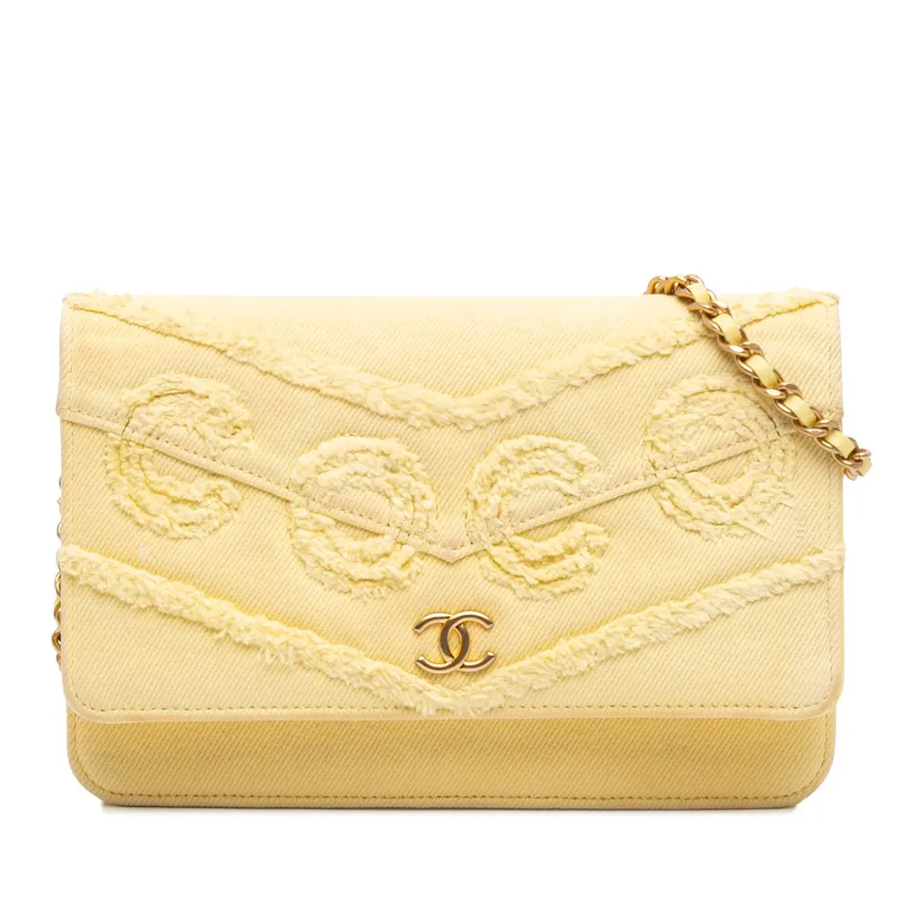 Chanel Denim Fringe Coco Wallet On Chain Yellow Very good - Front View