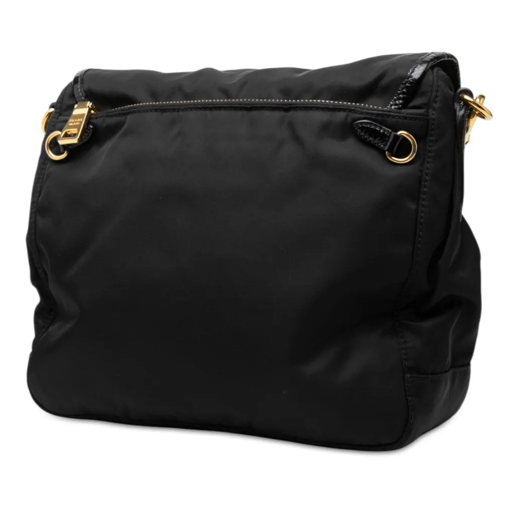 Prada Tessuto Zip Double Buckle Messenger Bag Black Polyamide Very good - Back View