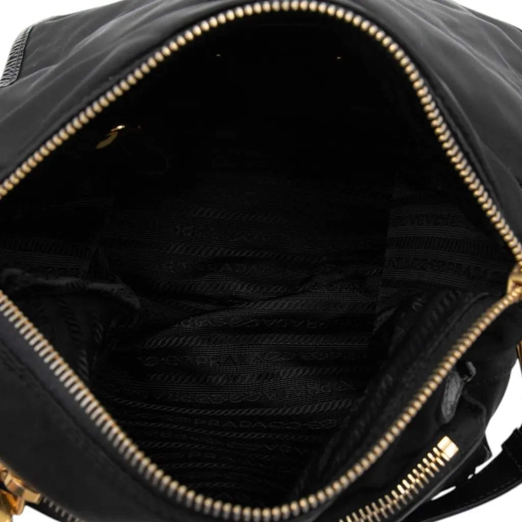 Prada Tessuto Zip Double Buckle Messenger Bag Black Polyamide Very good - Model View