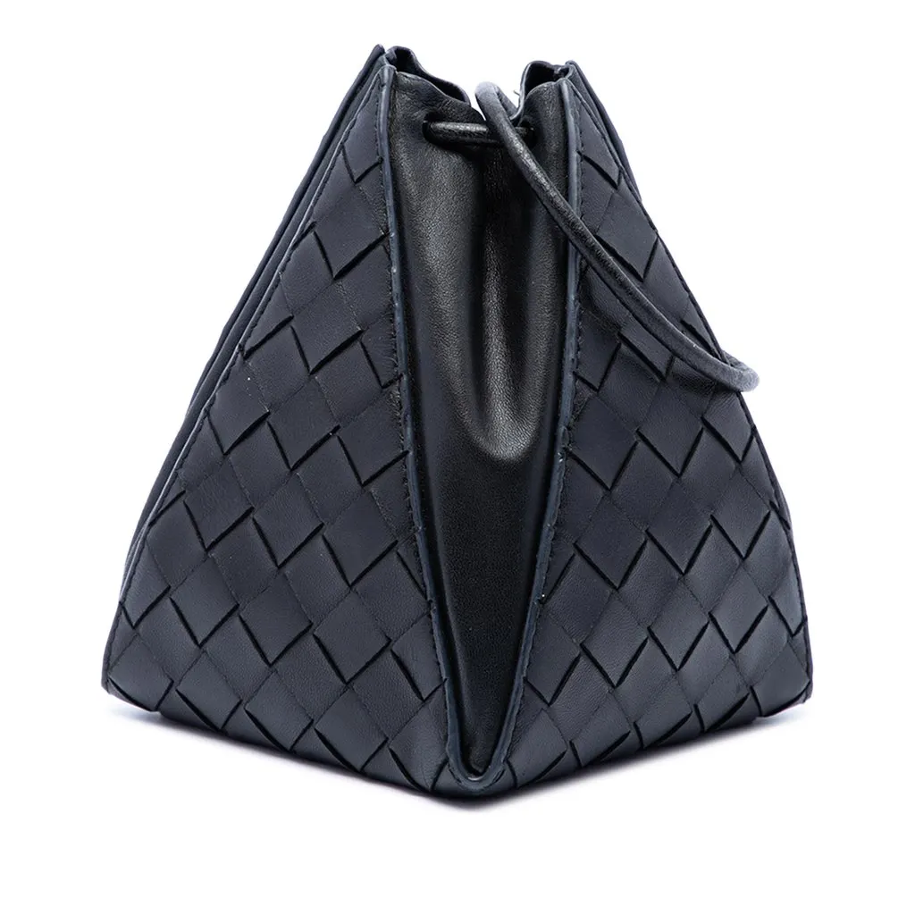 Bottega Veneta Intrecciato Mini Knot Bucket Bag Black Leather Good - Front View