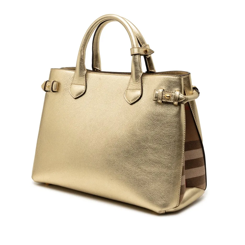 Burberry Medium Metallic Leather and House Check Banner Satchel Gold Leather Very good - Back View