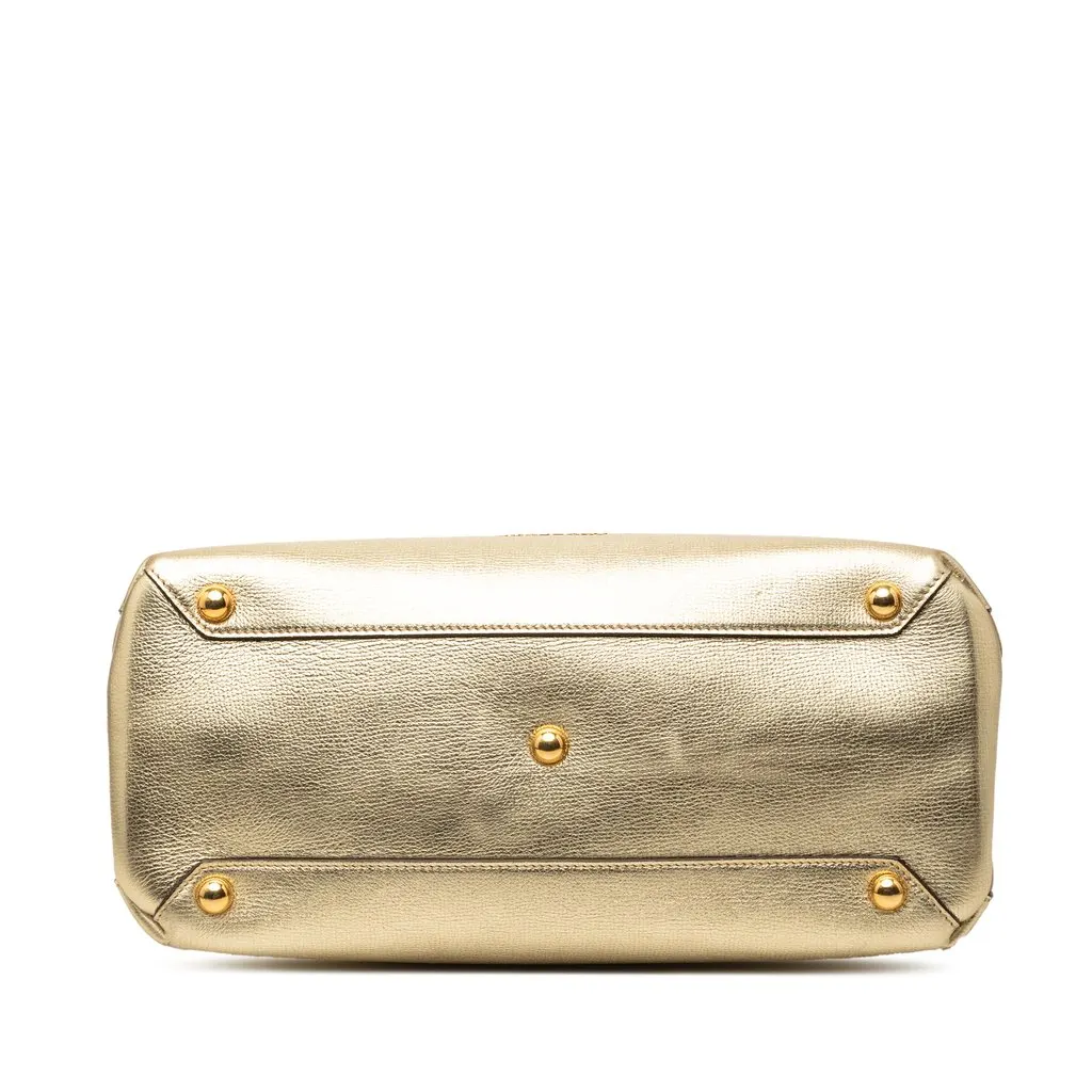 Burberry Medium Metallic Leather and House Check Banner Satchel Gold Leather Very good - Inside View