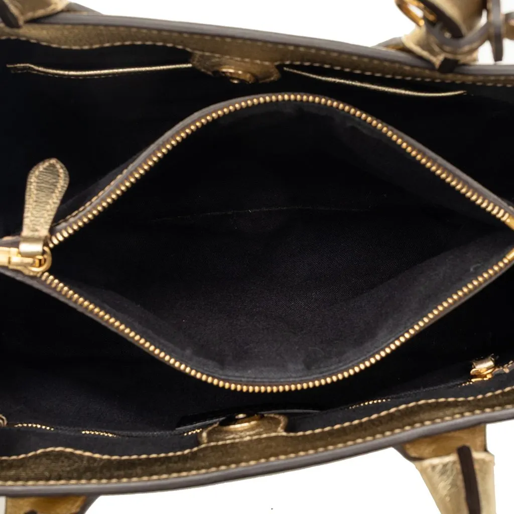 Burberry Medium Metallic Leather and House Check Banner Satchel Gold Leather Very good - Model View