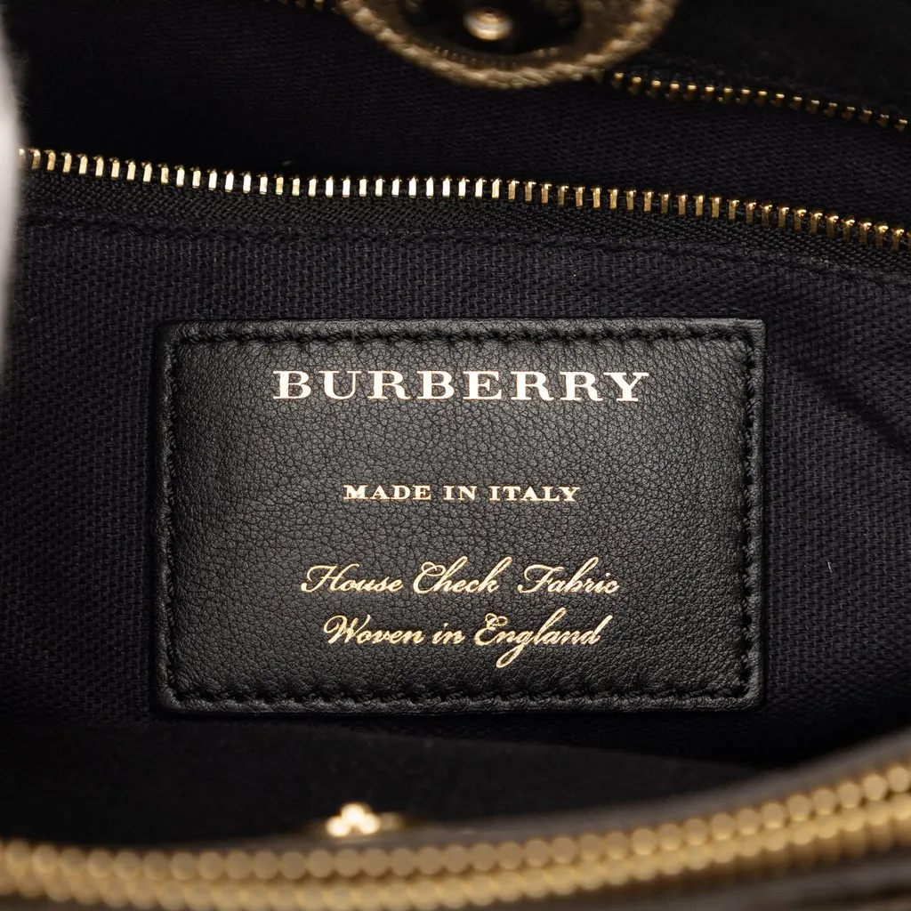 Burberry Medium Metallic Leather and House Check Banner Satchel Gold Leather Very good - Box View