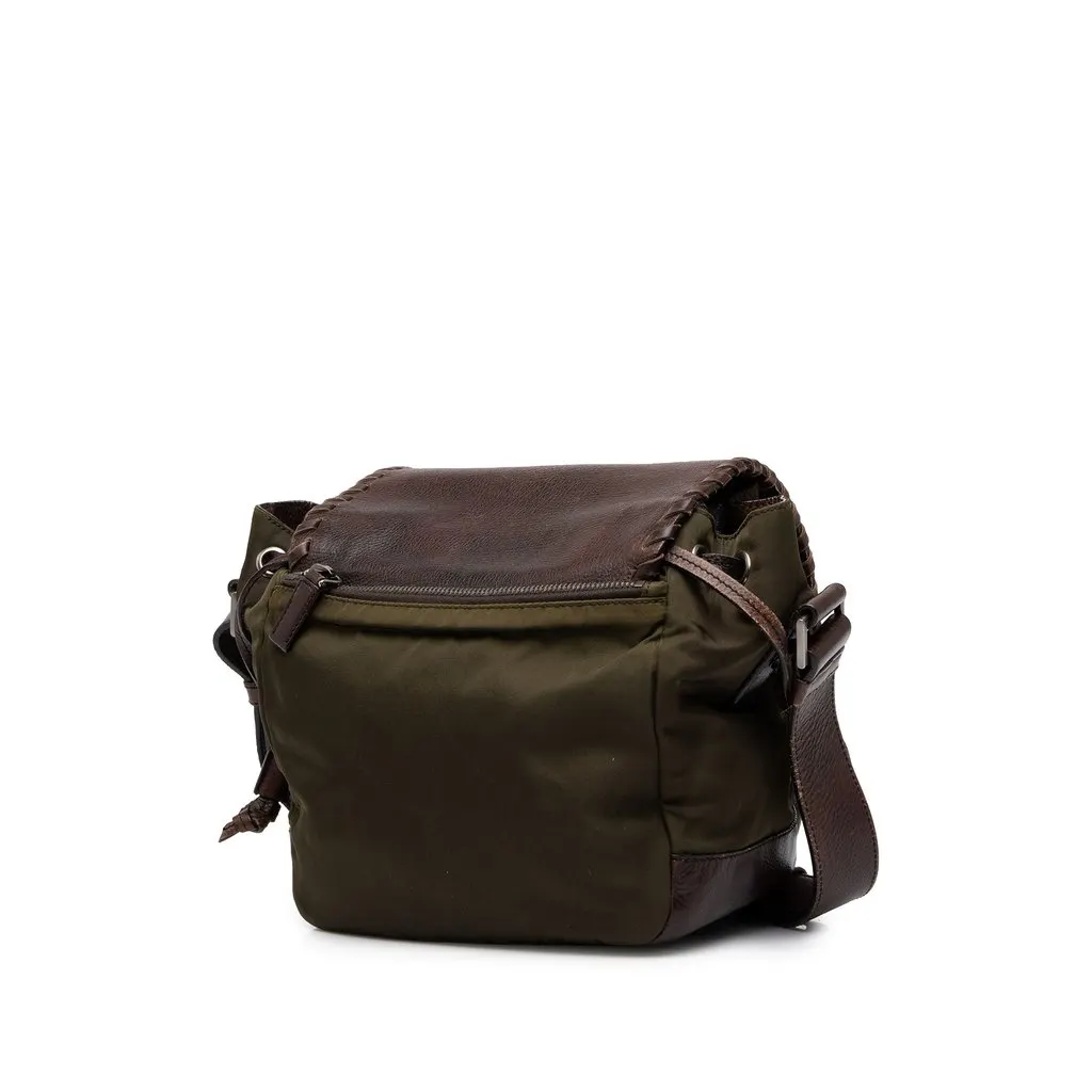 Prada Tessuto and Leather Whipstitch Crossbody Green Polyamide Good - Back View