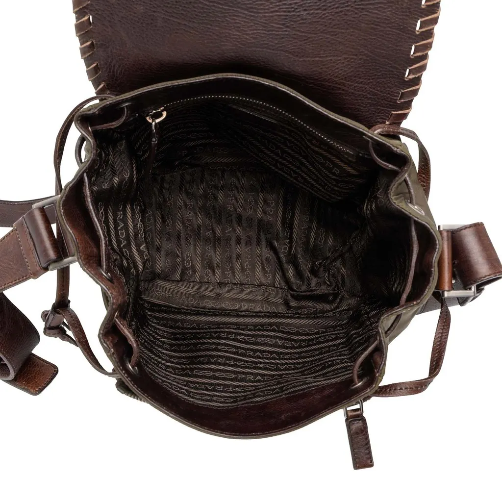 Prada Tessuto and Leather Whipstitch Crossbody Green Polyamide Good - Model View
