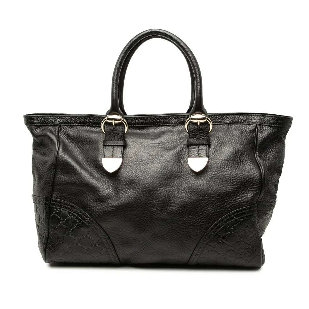Gucci Guccissima Trimmed Calfskin Signoria Tote Black Leather Very good - Front View