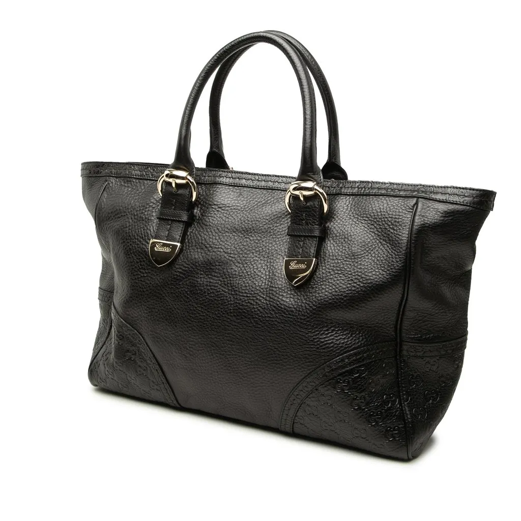Gucci Guccissima Trimmed Calfskin Signoria Tote Black Leather Very good - Back View