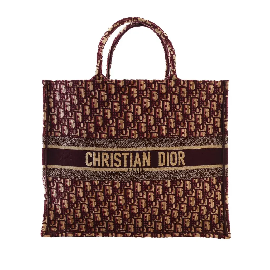 Dior Large Oblique Embroidered Canvas Book Tote Red Very good - Front View
