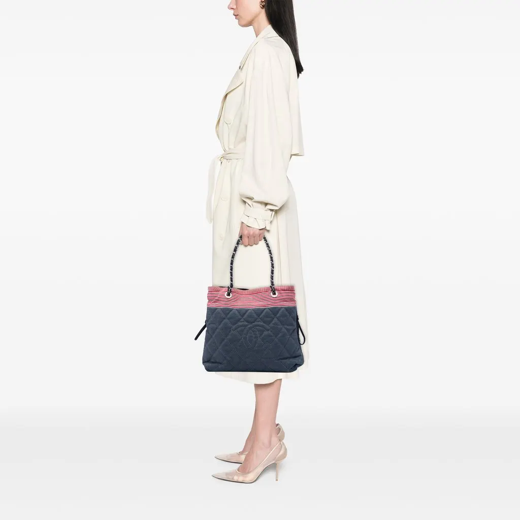 Chanel CC Quilted Denim Grosgrain Drawstring Tote MultiColor Denim Very good - Box View