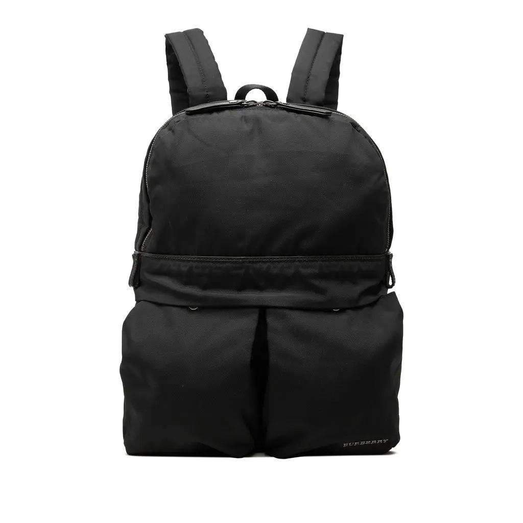 Burberry Leather Trimmed Nylon Backpack Black Very good - Front View