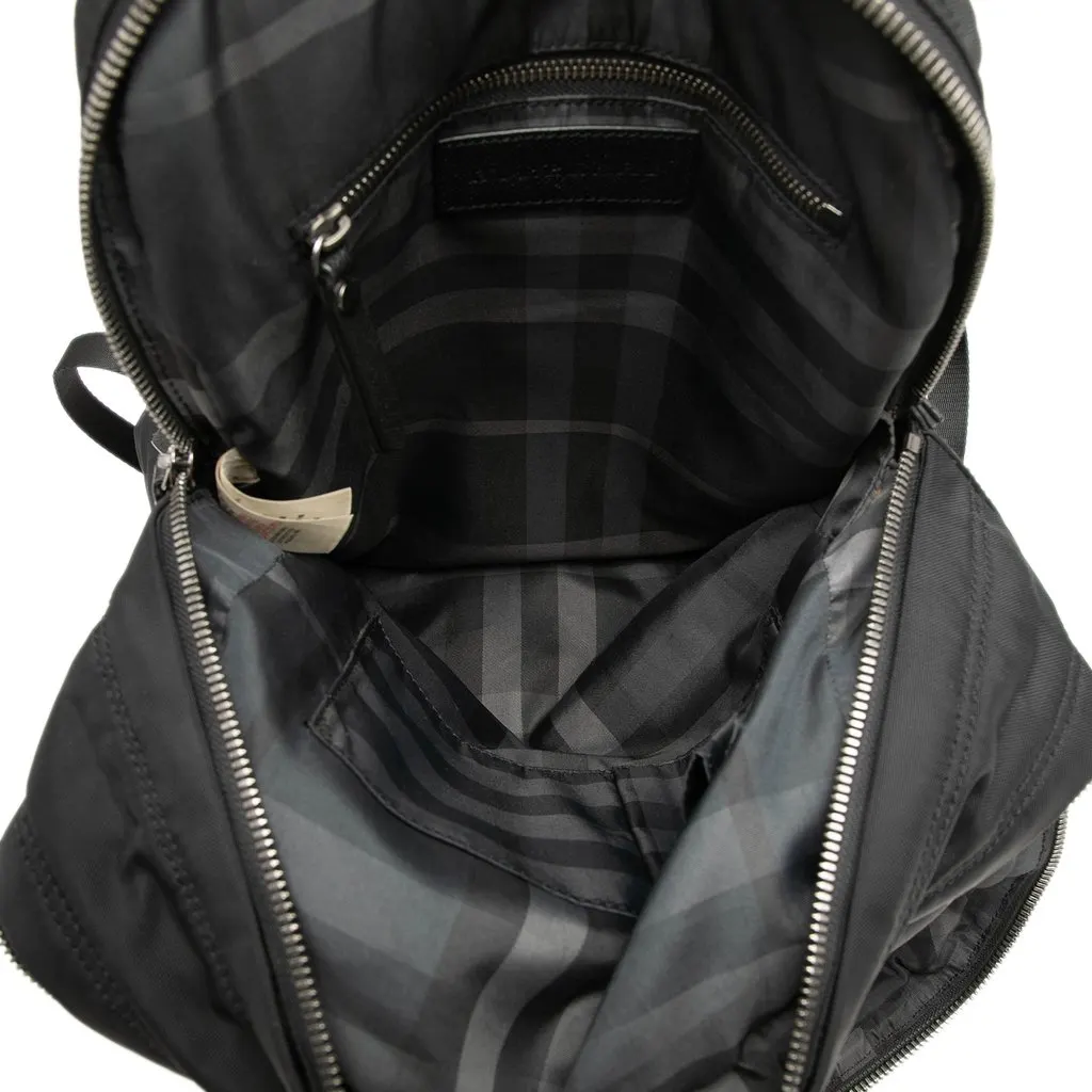 Burberry Leather Trimmed Nylon Backpack Black Very good - Model View