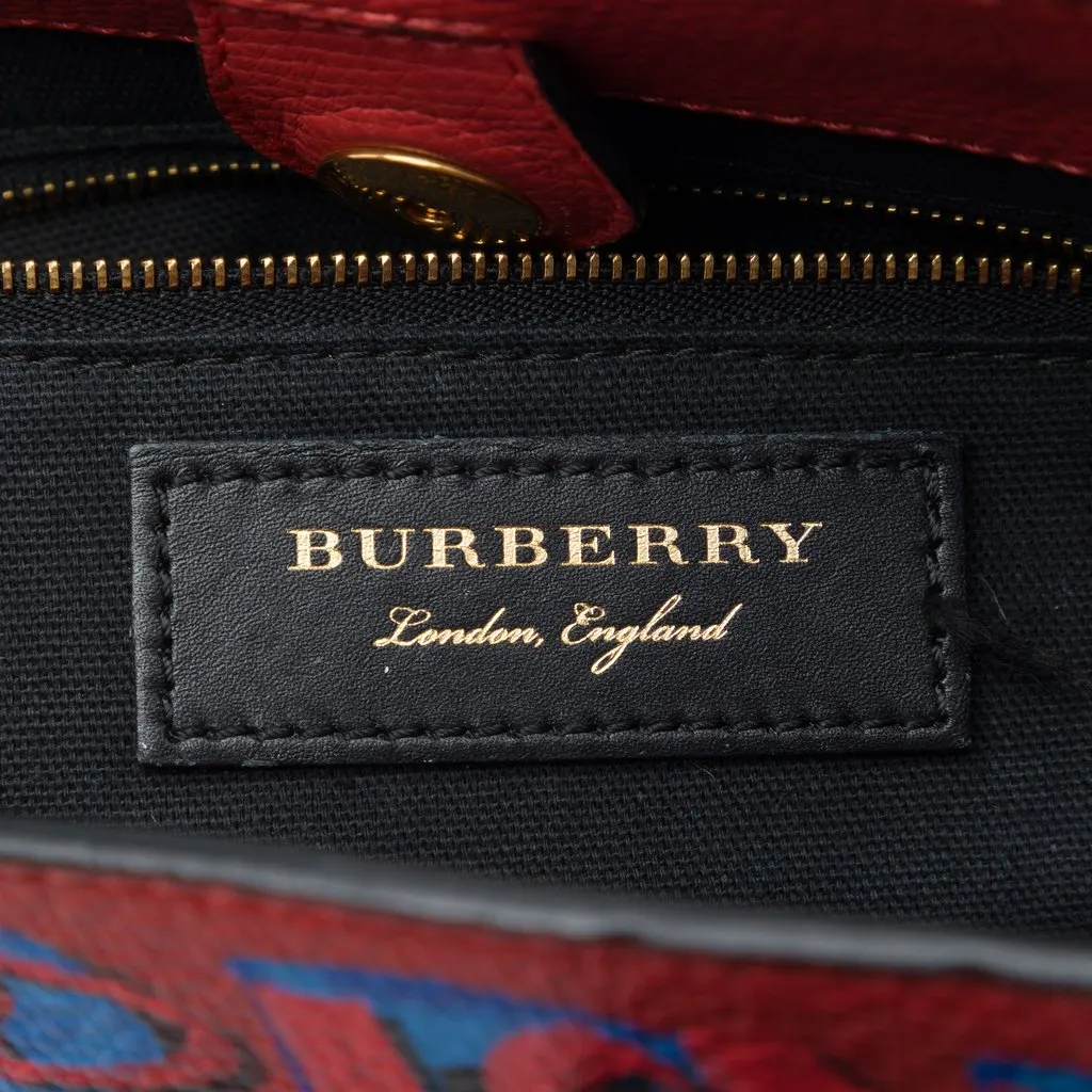 Burberry Small Graffiti Print Grainy Calfskin Banner Satchel Red Leather Good - Box View