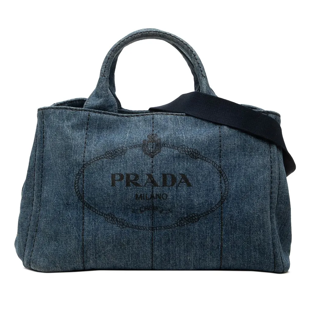 Prada Denim Canapa Logo Tote Blue Denim Very good - Front View
