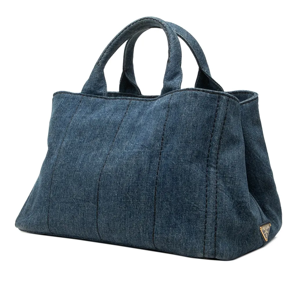 Prada Denim Canapa Logo Tote Blue Denim Very good - Back View