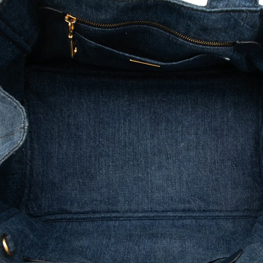 Prada Denim Canapa Logo Tote Blue Denim Very good - Model View