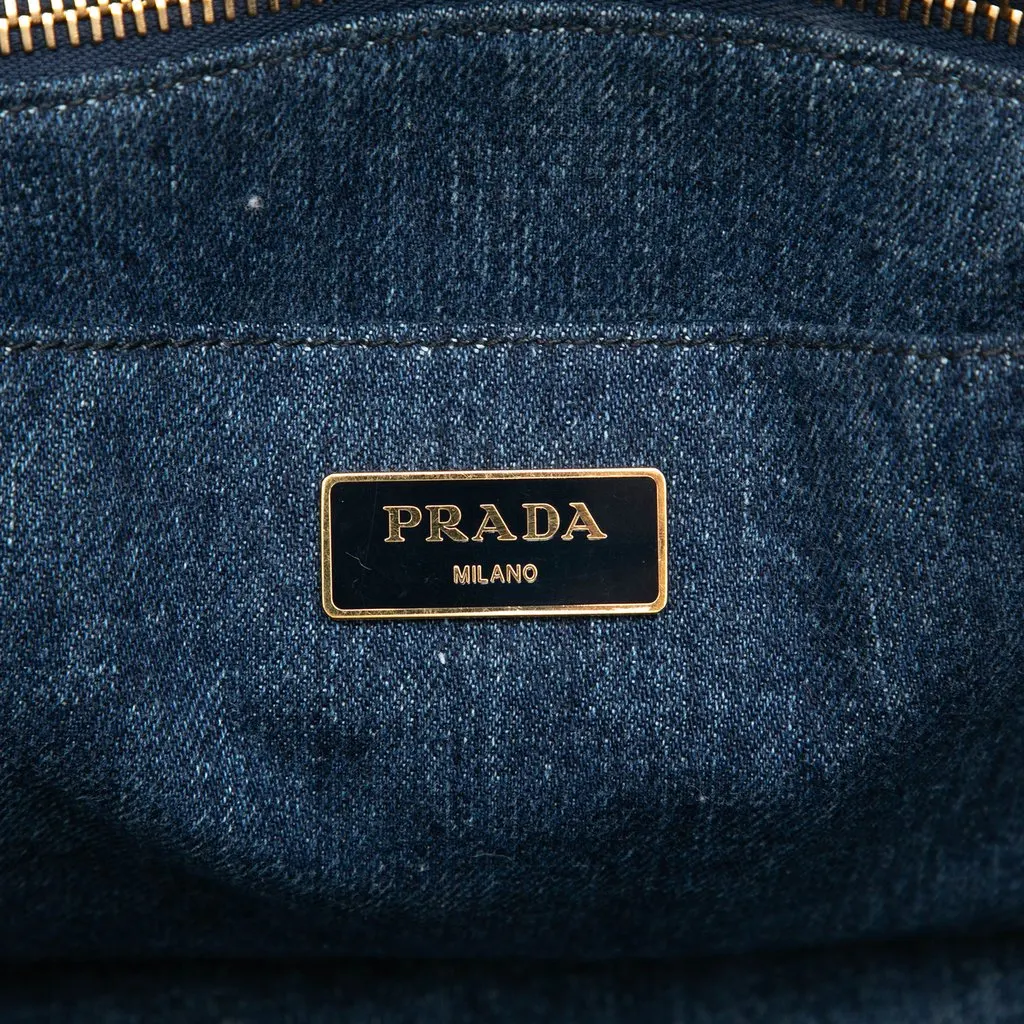 Prada Denim Canapa Logo Tote Blue Denim Very good - Box View