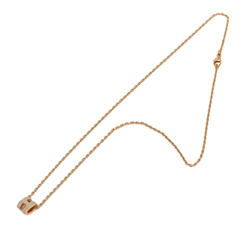 Hermès Rose Gold Enamel Mini Pop H Pendant Necklace Pink Metal Very good - Front View