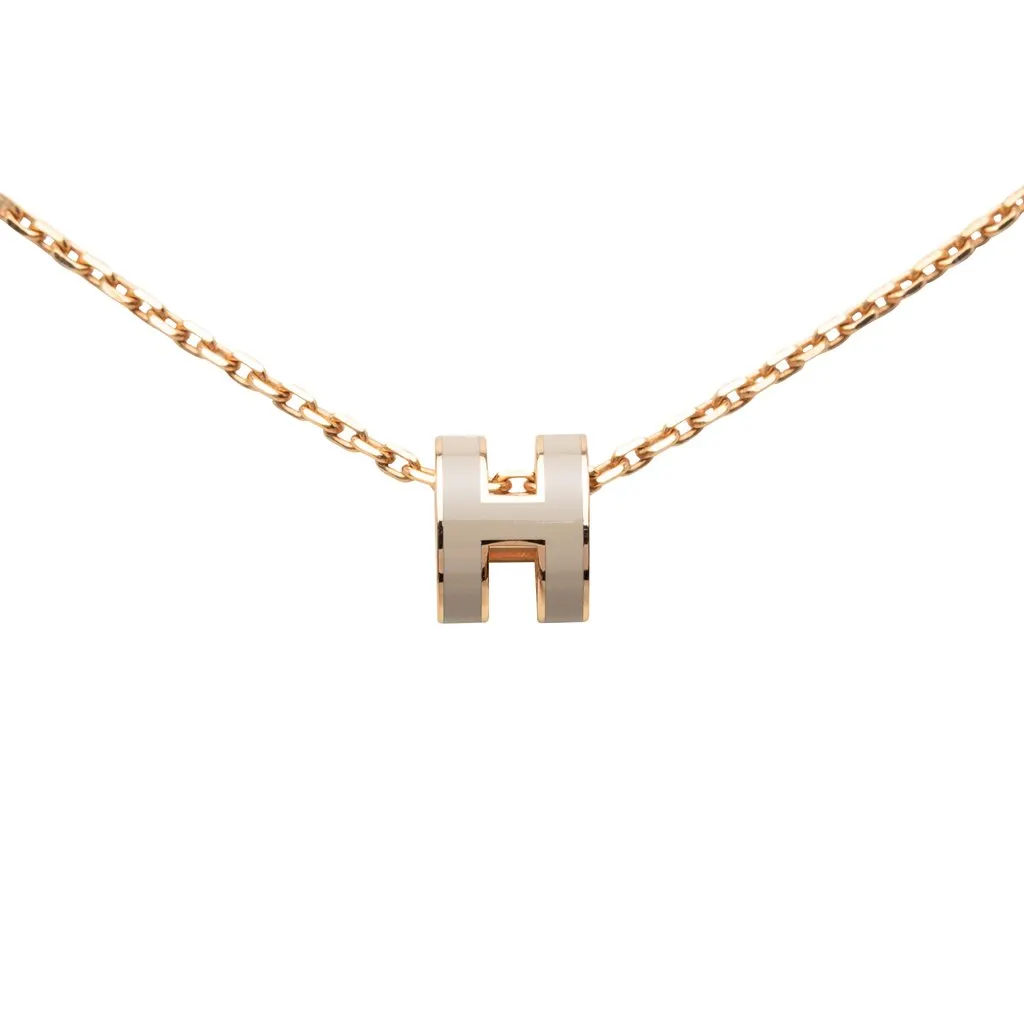 Hermès Rose Gold Enamel Mini Pop H Pendant Necklace Pink Metal Very good - Back View