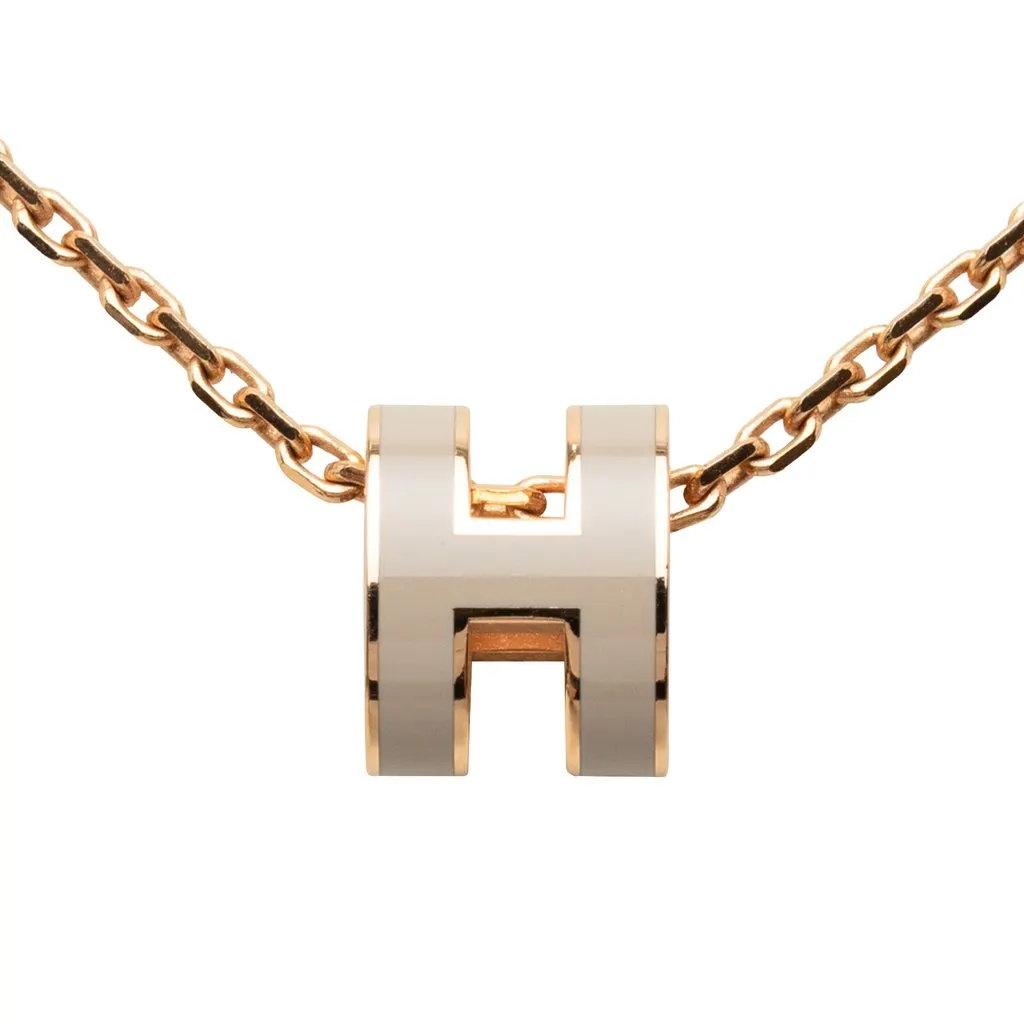 Hermès Rose Gold Enamel Mini Pop H Pendant Necklace Pink Metal Very good - Inside View