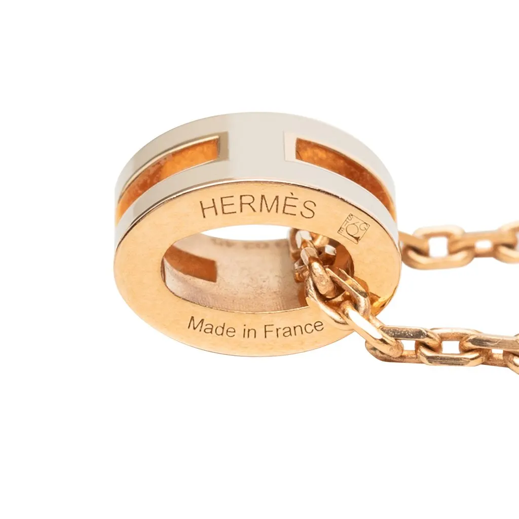 Hermès Rose Gold Enamel Mini Pop H Pendant Necklace Pink Metal Very good - Model View
