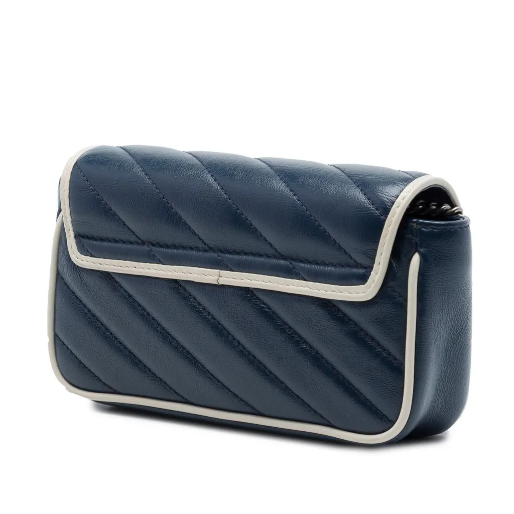 Gucci Super Mini GG Marmont Matelasse Leather Torchon Flap Crossbody Blue Leather Very good - Back View