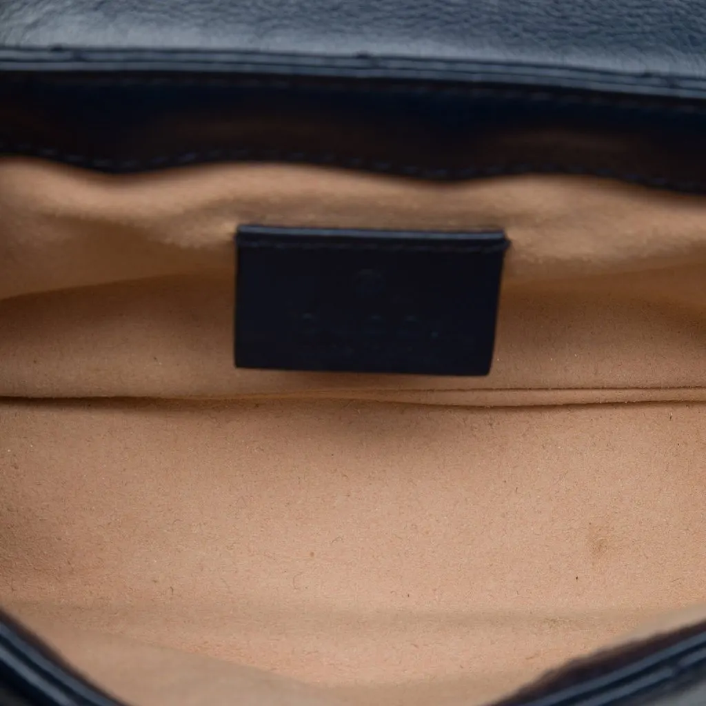Gucci Super Mini GG Marmont Matelasse Leather Torchon Flap Crossbody Blue Leather Very good - Model View