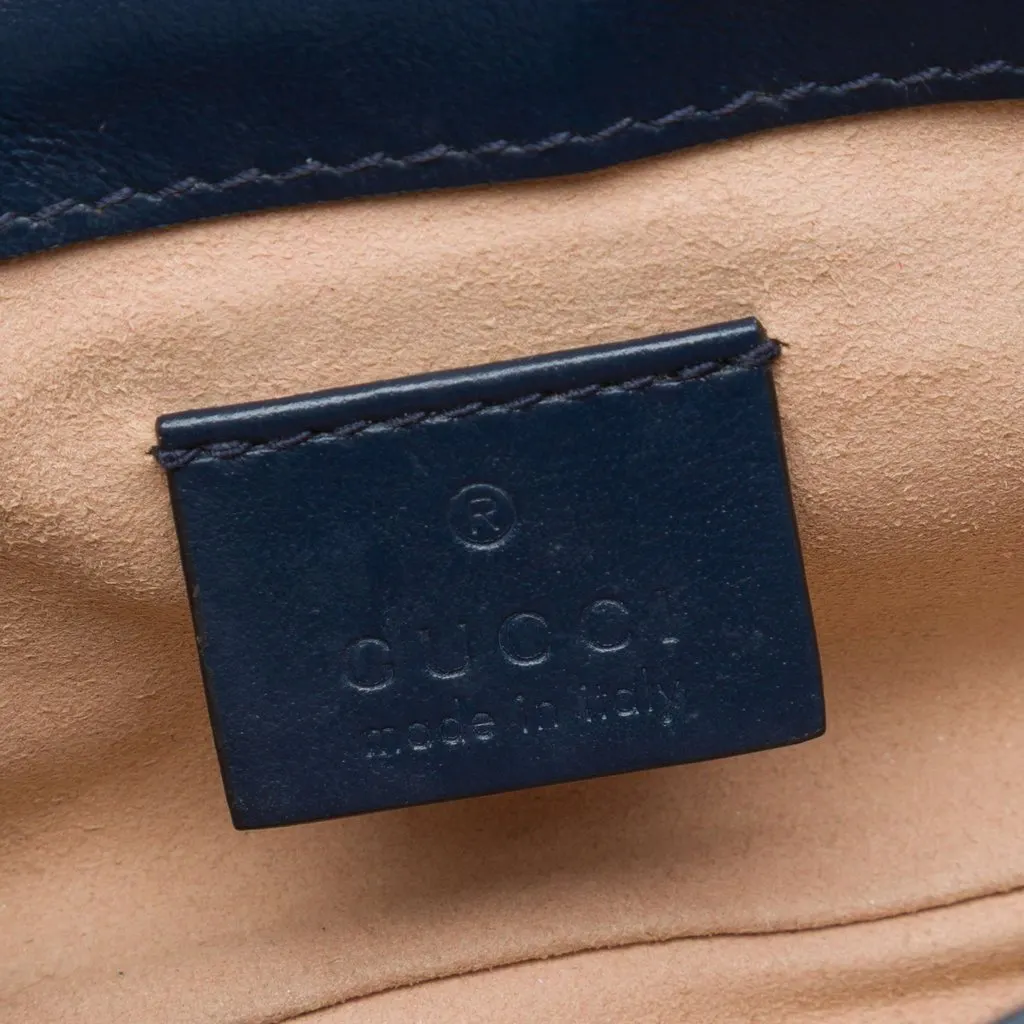 Gucci Super Mini GG Marmont Matelasse Leather Torchon Flap Crossbody Blue Leather Very good - Box View