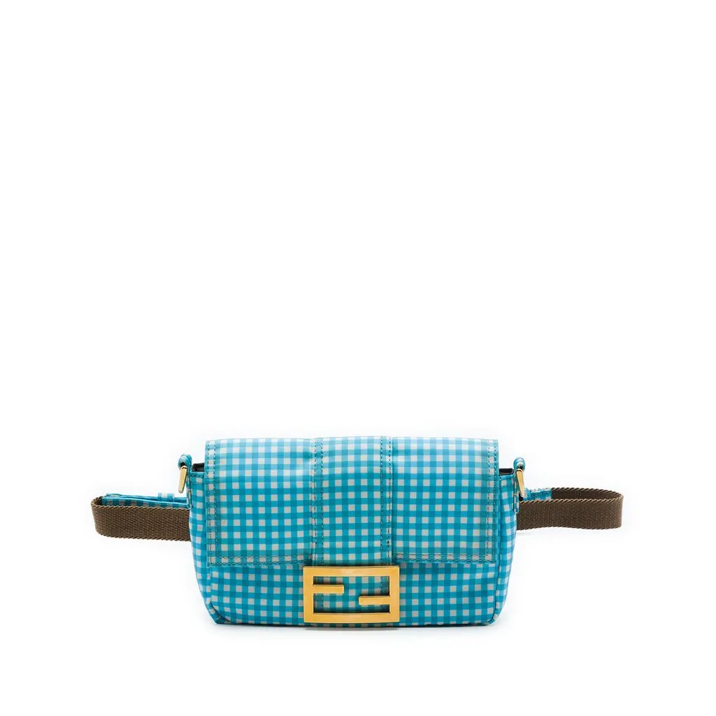 Fendi Joshua Vides Mini Nylon Gingham Convertible Baguette Satchel Blue Very good - Front View
