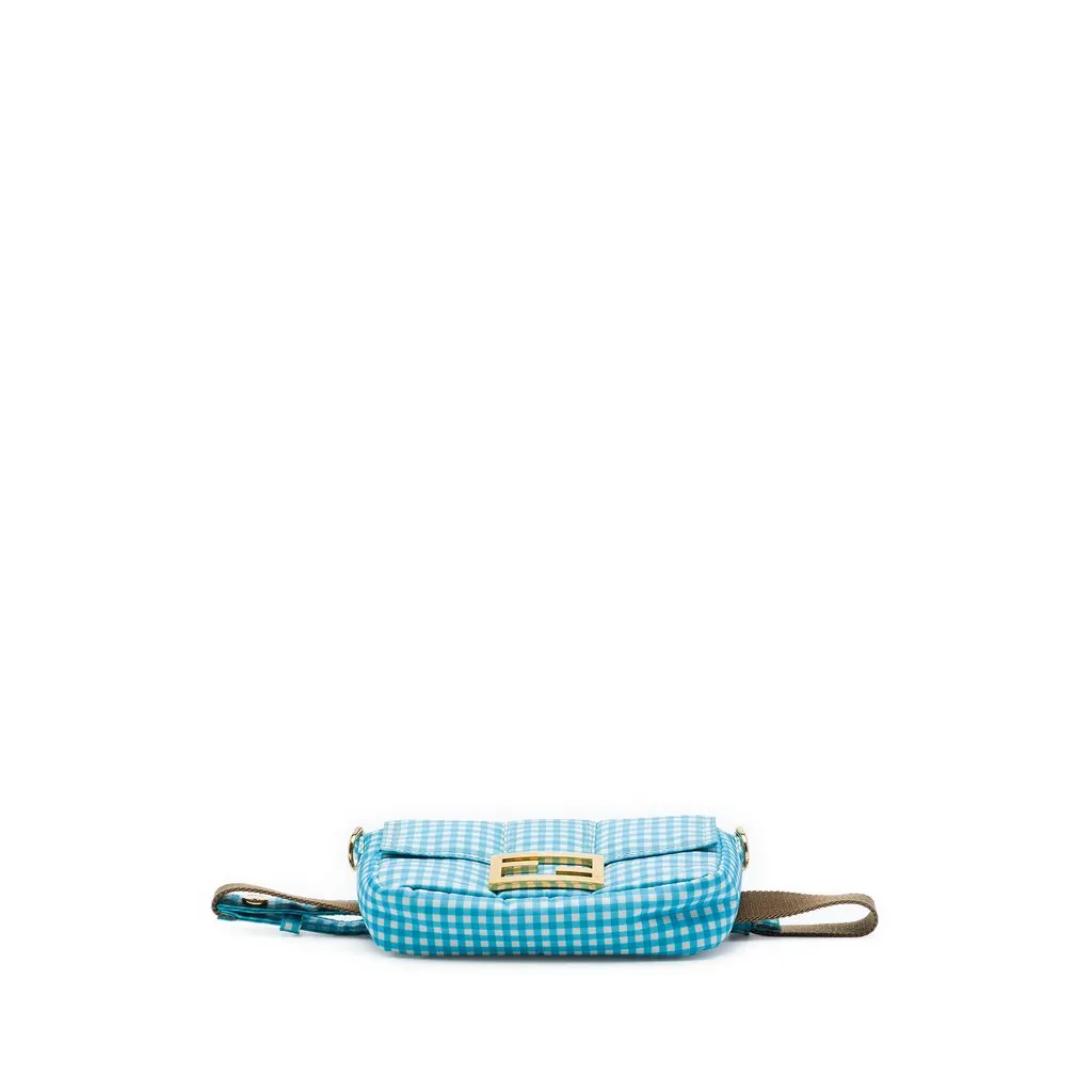 Fendi Joshua Vides Mini Nylon Gingham Convertible Baguette Satchel Blue Very good - Inside View