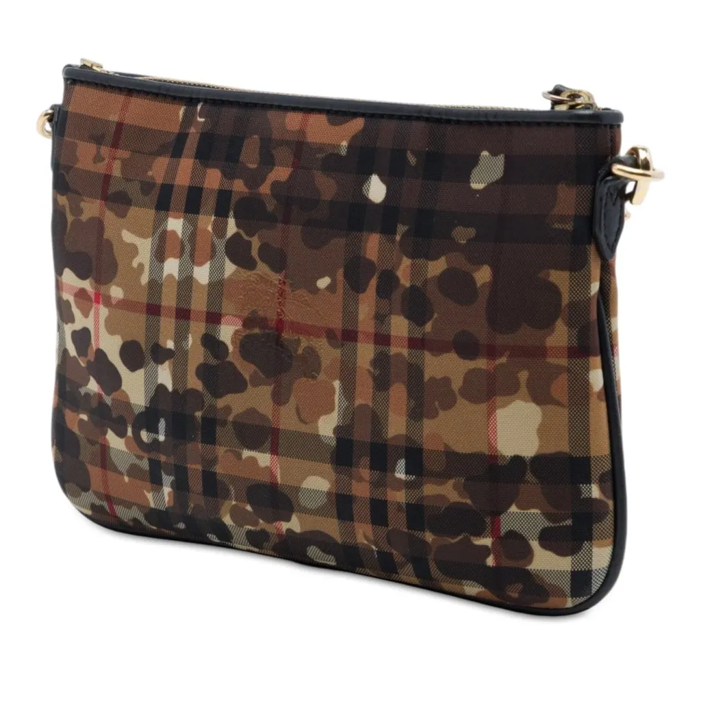 Burberry Haymarket Check Coated Canvas Camouflage Peyton Crossbody Brown Very good - Back View