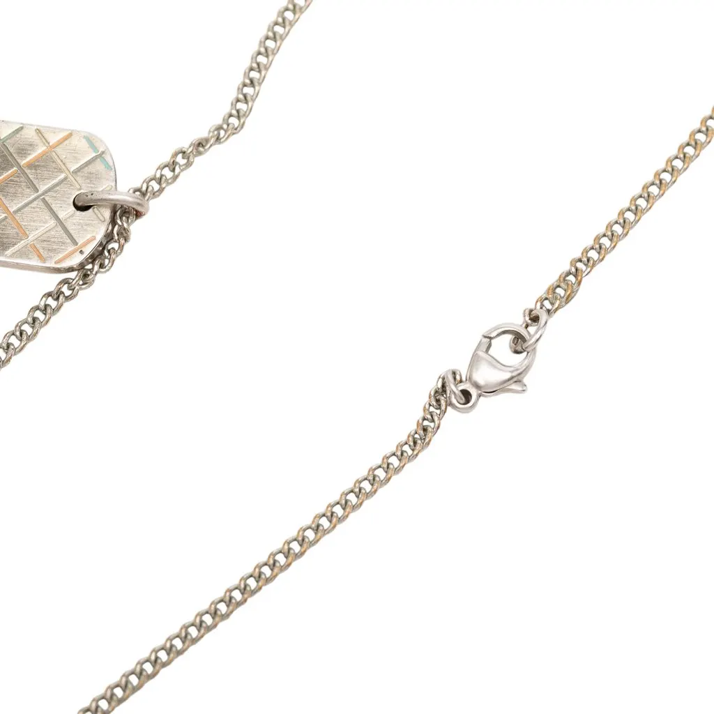 Chanel CC Brass Quilted Dog Tag Pendant Necklace Silver Brass Very good - Box View