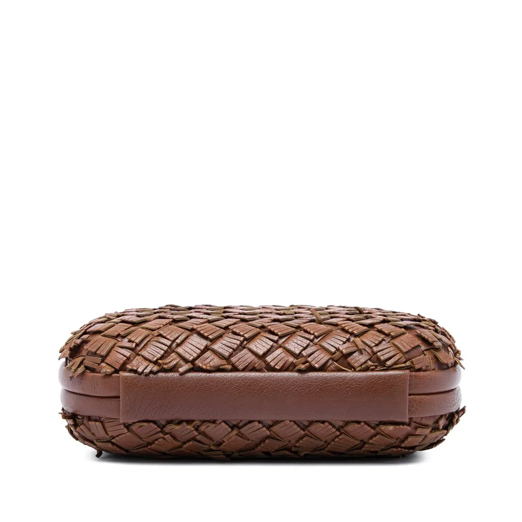 Bottega Veneta Nappa Intrecciato Fringe Knot Clutch Brown Leather Good - Inside View