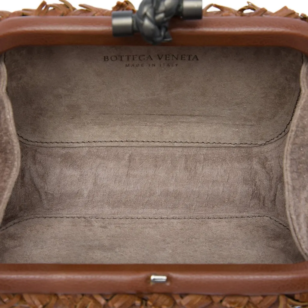 Bottega Veneta Nappa Intrecciato Fringe Knot Clutch Brown Leather Good - Model View
