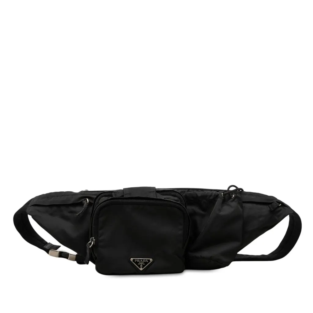 Prada Tessuto Multi Pocket Belt Bag Black Polyamide Good - Front View