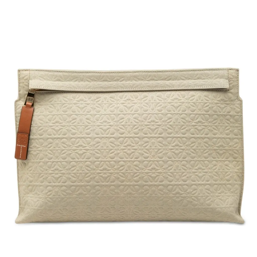 Loewe Anagram Canvas Repeat T Clutch Beige Very good - Front View