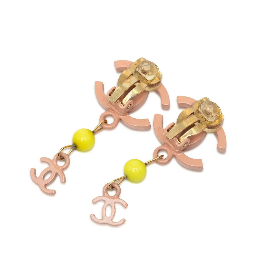 Chanel CC Gold Plated Resin Drop Clip On Earrings Pink Plastic Very good - Back View
