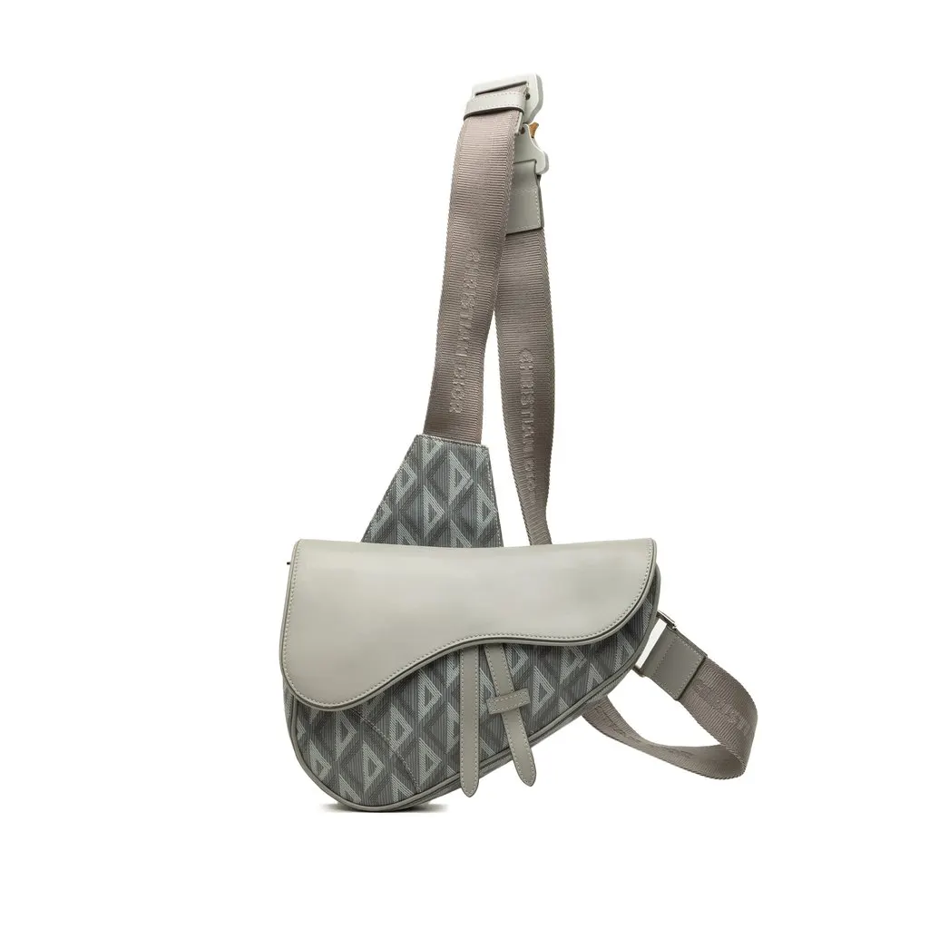 Dior CD Diamond Canvas and Calfskin Saddle Bag MultiColor Canvas Very good - Front View