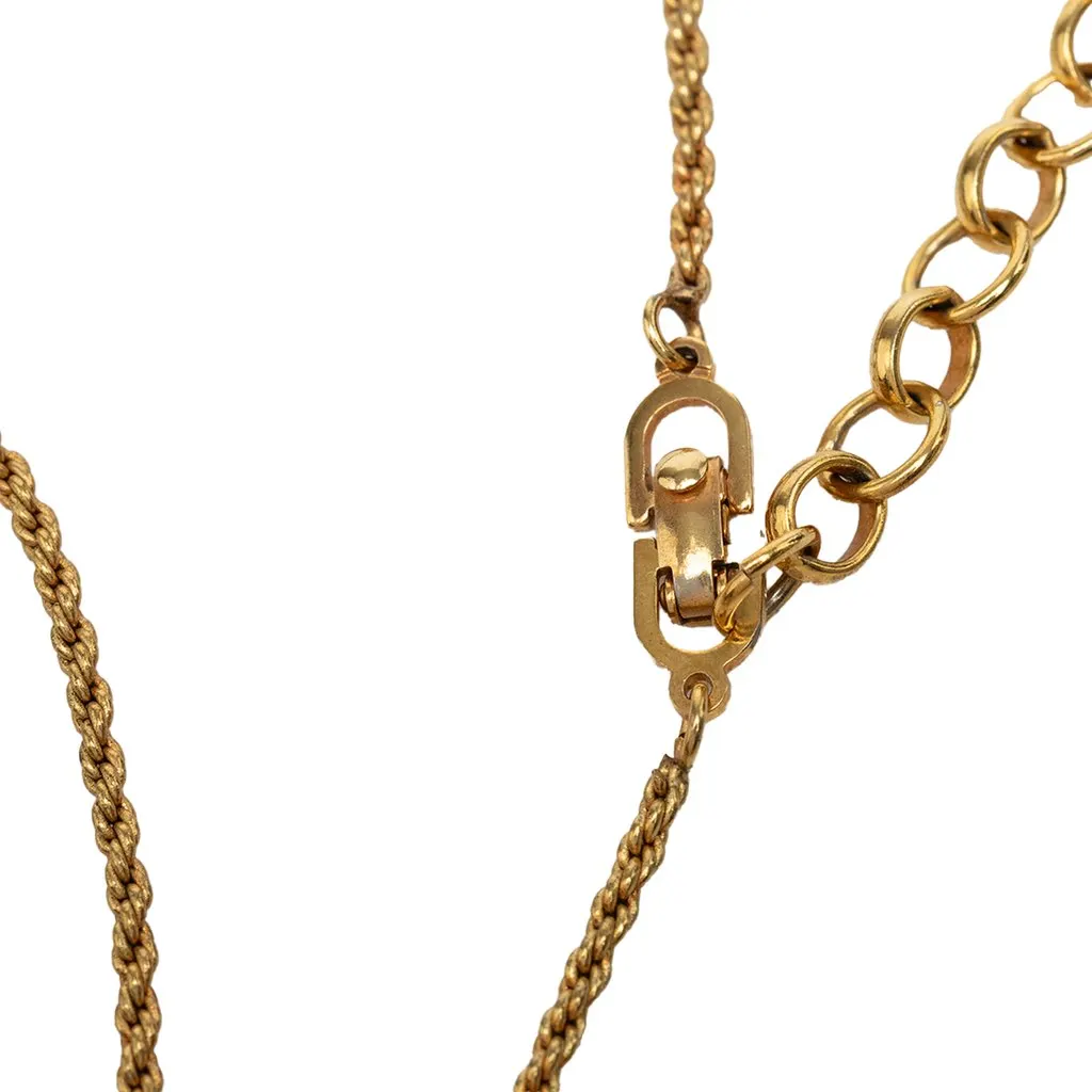 Dior Gold Plated Enamel Logo Round Pendant Necklace Gold Metal Very good - Model View