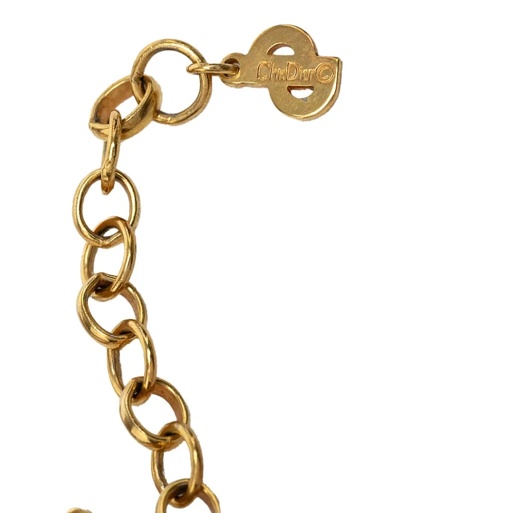 Dior Gold Plated Enamel Logo Round Pendant Necklace Gold Metal Very good - Box View