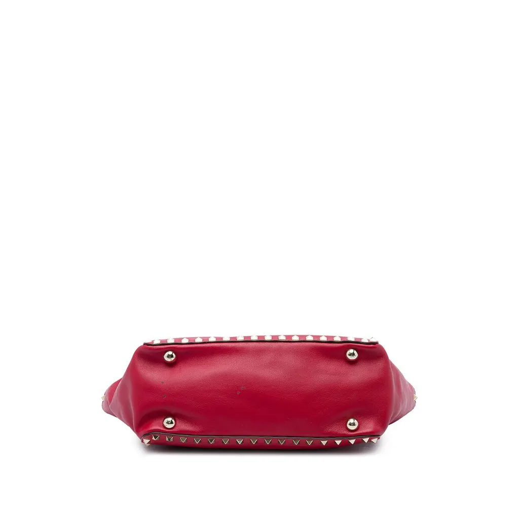 Valentino Small Leather Rockstud Trapeze Satchel Red Leather Good - Inside View