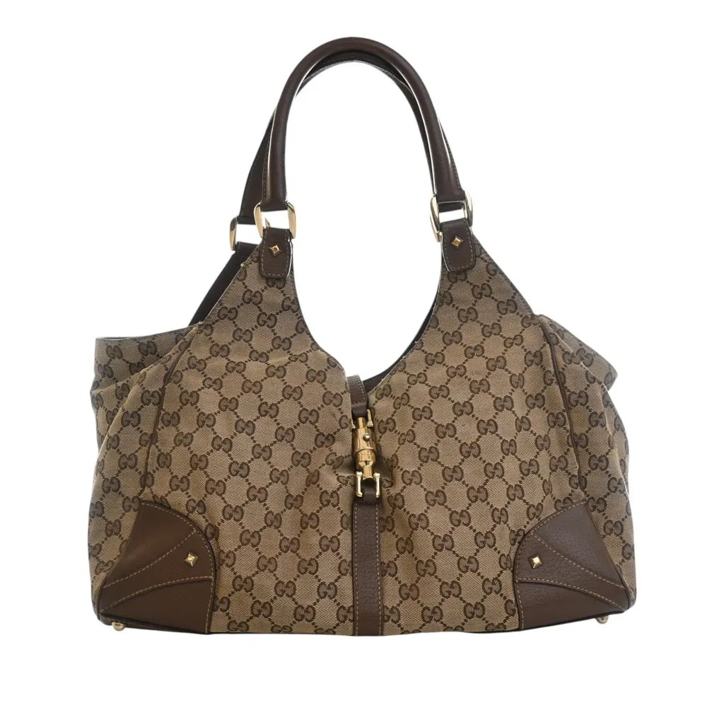 Gucci GG Canvas Nailhead Jackie Bardot Shoulder Bag Beige Very good - Front View