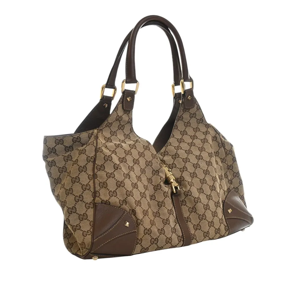 Gucci GG Canvas Nailhead Jackie Bardot Shoulder Bag Beige Very good - Back View