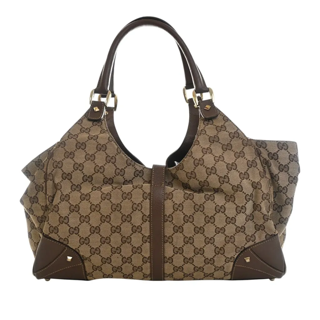 Gucci GG Canvas Nailhead Jackie Bardot Shoulder Bag Beige Very good - Model View