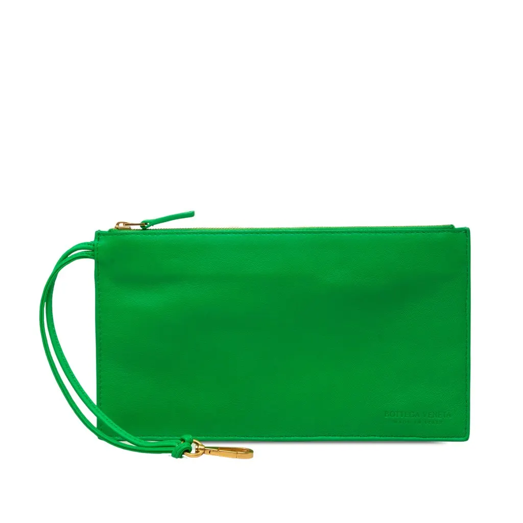Bottega Veneta Leather Zipped Pocket Pouch Green Leather Very good - Front View