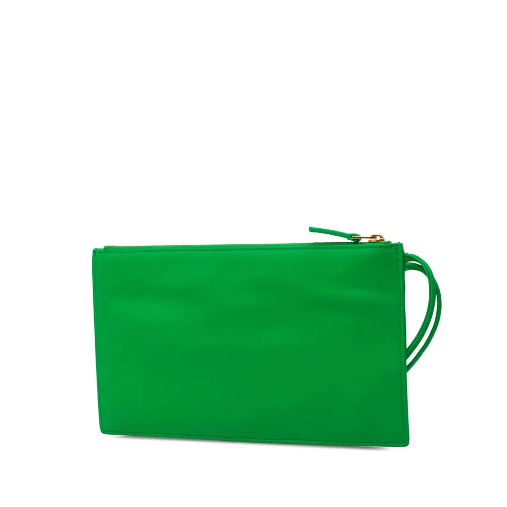 Bottega Veneta Leather Zipped Pocket Pouch Green Leather Very good - Back View