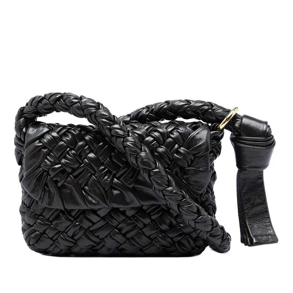 Bottega Veneta Small Leather Intrecciato Kalimero Citta Crossbody Brown Leather Very good - Front View