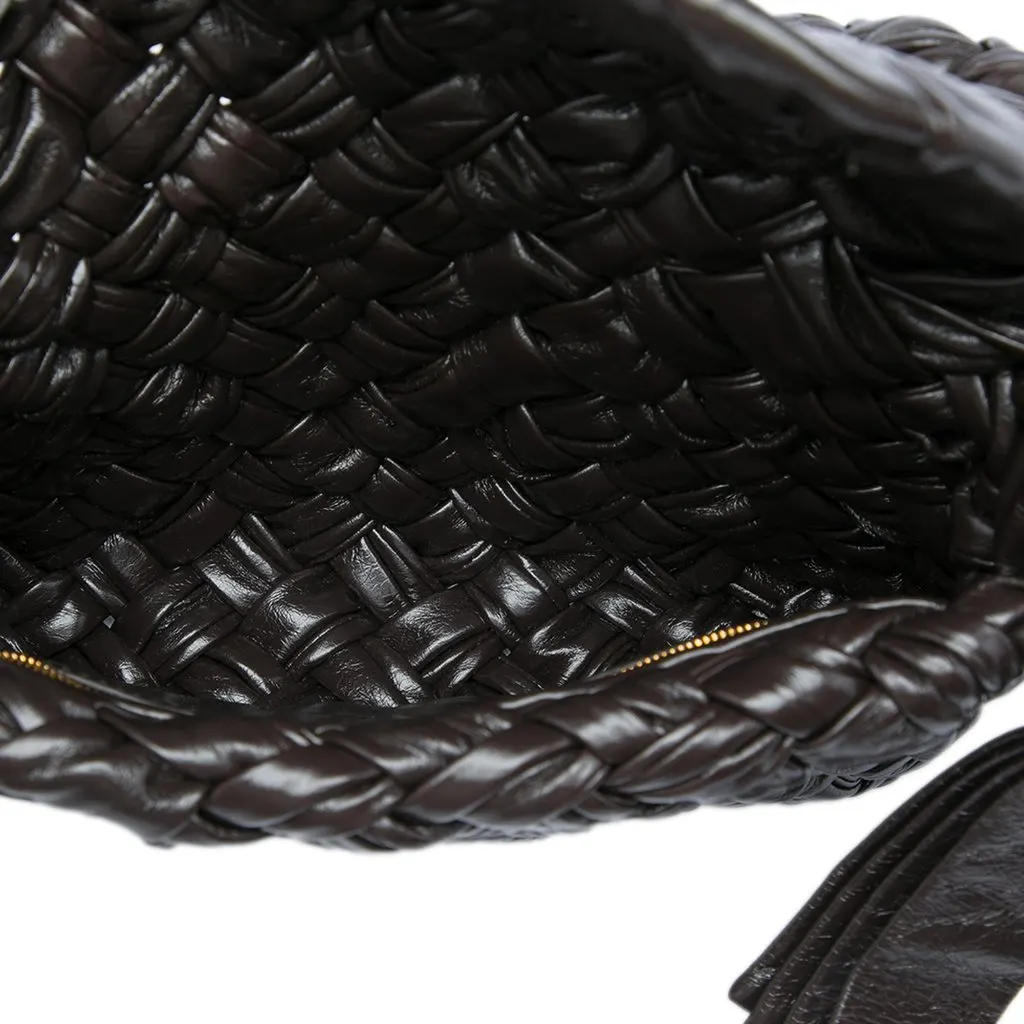 Bottega Veneta Small Leather Intrecciato Kalimero Citta Crossbody Brown Leather Very good - Model View
