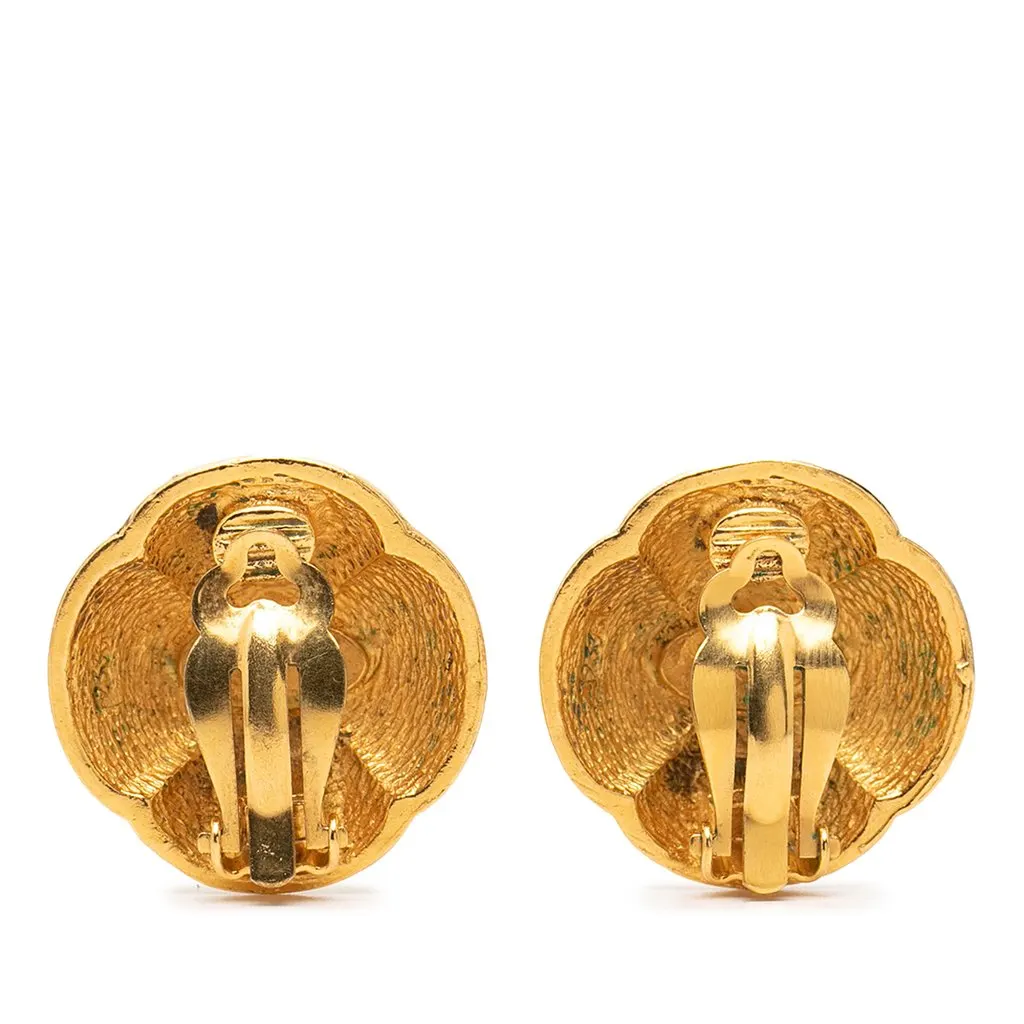 Chanel CC Gold Plated Camelia Dome Clip On Earrings Gold Metal Very good - Back View